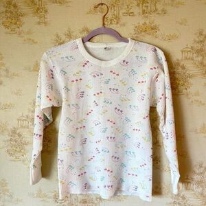 Vintage White Long Sleeve Tee with Colorful Accents